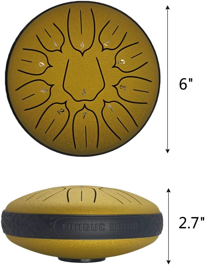 Yahpetes Steel Tongue Drum Musical Percussion Instrument Metal Rain Drum for Outside 6 Inch 11 Notes C-Key for Meditation Yoga Education Percussion with Bag, Music Book, Mallets (6"11 tone, Gold) - Image 2